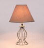 Brown Fabric Shade Table Lamp with Metal Base