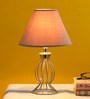Brown Fabric Shade Table Lamp with Metal Base