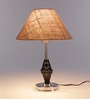 Brown Natural Fiber Shade Table Lamp With Silver Base