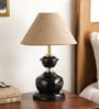 Caen Brown Natural Fiber Shade Night Lamp With Metal Base