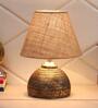 Brown Natural Fiber Shade Table Lamp With Antique Terracotta Base
