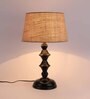 Brown Natural Fiber Shade Table Lamp with Black Base