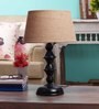 Brown Natural Fiber Shade Table Lamp with Black Base