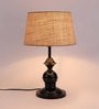 Brown Natural Fiber Shade Table Lamp with Black Base