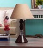 Brown Natural Fiber Shade Table Lamp with Black Base