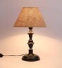 Brown Natural Fiber Shade Table Lamp with Black Base