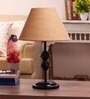 Brown Natural Fiber Shade Table Lamp with Black Base