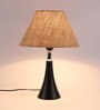 Brown Natural Fiber Shade Table Lamp with Black Base