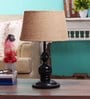 Brown Natural Fiber Shade Table Lamp with Black Base