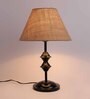 Brown Natural Fiber Shade Table Lamp with Black Base
