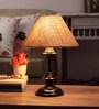 Brown Natural Fiber Shade Table Lamp with Black Base