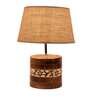Brown Natural Fiber Shade Table Lamp With Brown & Off White Wood Base