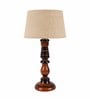 Electa Brown Natural Fiber Shade Night Lamp With Wood Base