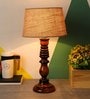 Electa Brown Natural Fiber Shade Night Lamp With Wood Base