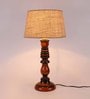 Electa Brown Natural Fiber Shade Night Lamp With Wood Base