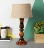 Electa Brown Natural Fiber Shade Night Lamp With Wood Base