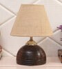 Unica Brown Natural Fiber Shade Night Lamp With Teracotta Base
