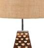 Brown Natural Fiber Shade Table Lamp With Brown Woodden Base