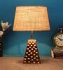 Brown Natural Fiber Shade Table Lamp With Brown Woodden Base