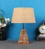 Brown Natural Fiber Shade Table Lamp With Brown Woodden Base