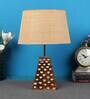 Brown Natural Fiber Shade Table Lamp With Brown Woodden Base