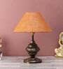 Brown Natural Fiber Shade Table Lamp With Copper Base