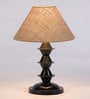 Brown Fabric Shade Table Lamp With Black Base