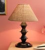 Brown Fabric Shade Table Lamp With Black Base