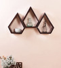 Set of 3 Solid Wood Pentagon Shaped Wall Shelf in Brown Colour