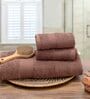 Brown Plain TC Cotton 1 Bath Towel with 2 Hand Towel and 1 Box