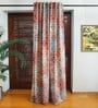 Brown Polycanvas Floral 7ft Blackout Fabric Loops Door Curtain