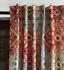Brown Polycanvas Floral 7ft Blackout Fabric Loops Door Curtain