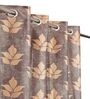 Brown Polyester Floral 8Ft Semisheer Eyelet Door Curtains (Pack of 2)