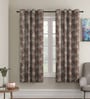 Brown Polyester Floral Light Filtering Eyelet 5 Feet Window Curtains (2 Pc)