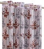 Brown Polyester Floral Light Filtering Eyelet 5 Feet Window Curtains (2 Pc)