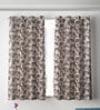 Brown Polyester Floral Light Filtering Eyelet 5 Feet Window Curtains (2 Pc)