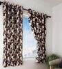 Brown Floral Polyester 5 Ft Semisheer Eyelet Window Curtains (Set of 2)