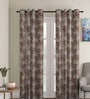 Brown Polyester Floral Light Filtering Eyelet 7 Feet Door Curtains (2 Pc)