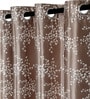 Brown Polyester Floral Light Filtering Eyelet 7 Feet Door Curtains (2 Pc)