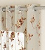 Brown Polyester Floral 7ft Sheer Eyelet 1 Pc Door Curtain
