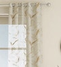 Brown Floral Polyester 7 Ft Sheer Eyelet Door Curtain