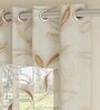 Brown Floral Polyester 7 Ft Sheer Eyelet Door Curtain