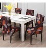 Brown Polyester Floral Stretchable Chair Cover (1Pc)