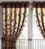 Brown Floral Polyester 7 Ft Semisheer Eyelet Door Curtains (Set of 2)