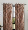 Brown Polyester Floral Light Filtering Eyelet 9 Feet Door Curtains (2 Pc)