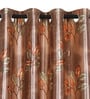 Brown Polyester Floral Light Filtering Eyelet 9 Feet Door Curtains (2 Pc)