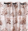 Brown Polyester Floral Light Filtering Eyelet 9 Feet Door Curtains (2 Pc)