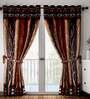 Brown Polyester Floral Curtain 7ft Semisheer Eyelet Door