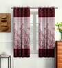 Maroon Floral Polyester 5 Ft Semisheer Eyelet Window Curtains (Set of 2)