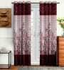 Maroon Floral Polyester 7 Ft Semisheer Eyelet Door Curtains (Set of 2)